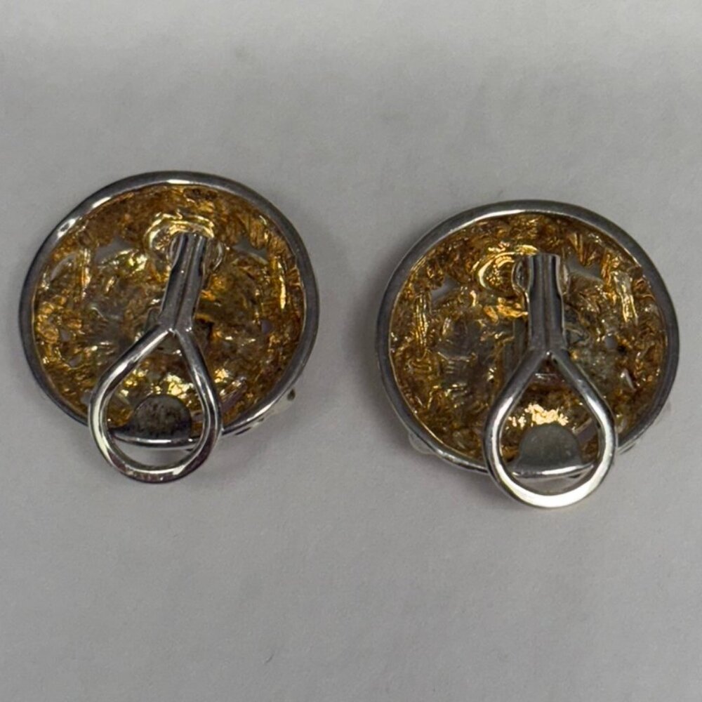 PREMIER Gold Scroll Cat's Eye Clip on Earrings and Matching Pendant VINTAGE - Picture 5 of 6